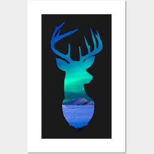 Aurora borealis shooting star cosmic deer Posters and Art